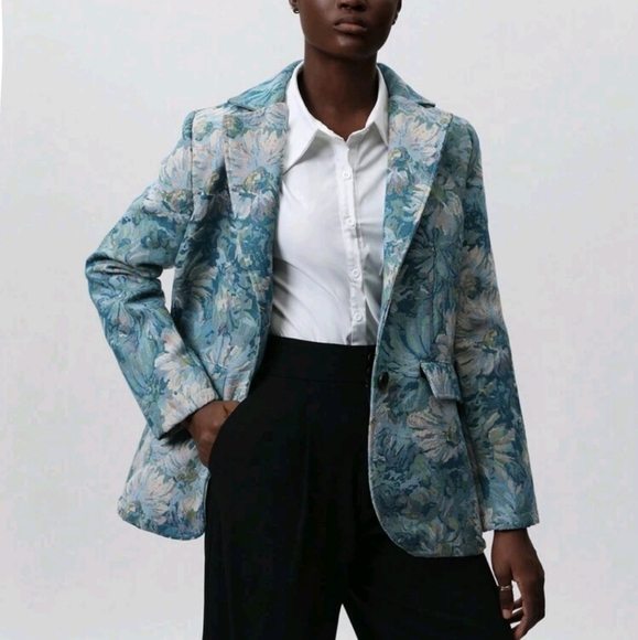 Luxury Sophisticated Commuter Multi-Color Thick Oil Painting Vintage Blazer